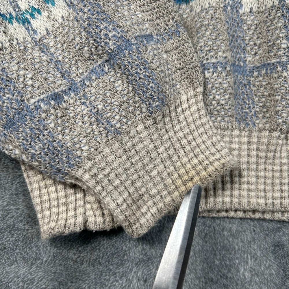 VTG Conte di Milano Sweater Knit V-Neck Plaid Men XL Made Italy Grey Blue Yellow - Picture 4 of 11